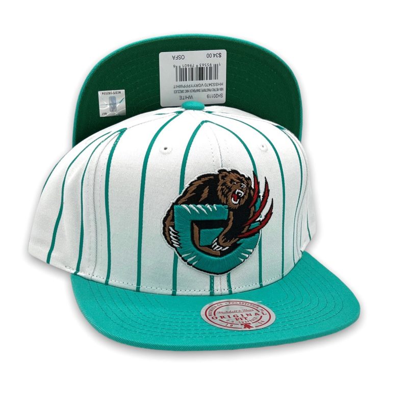 GrizzliesRetroPinstripeNBAMitchell NessWhite TealSnapbackHat