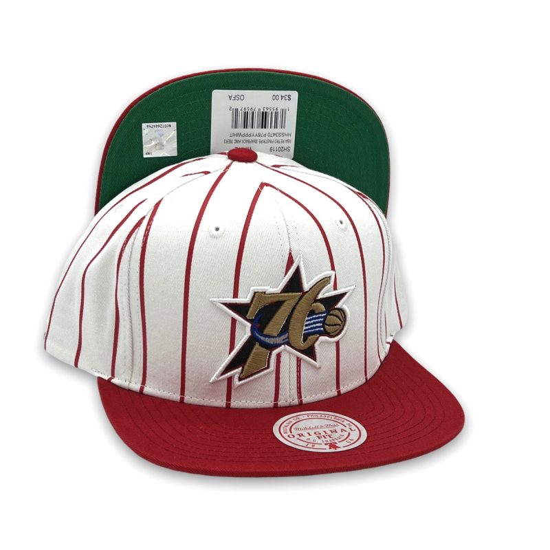 Philadelphia76ersRetroPinstripeNBAMitchell NessWhite CardinalSnapbackHat