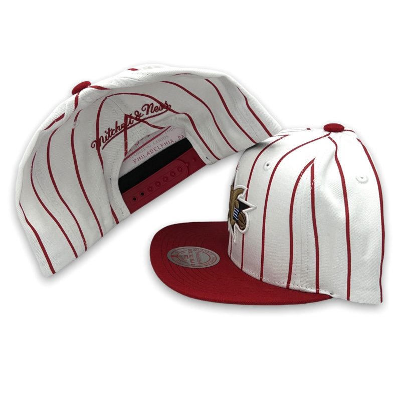 Philadelphia76ersRetroPinstripeNBAMitchell NessWhite CardinalSnapbackHat1