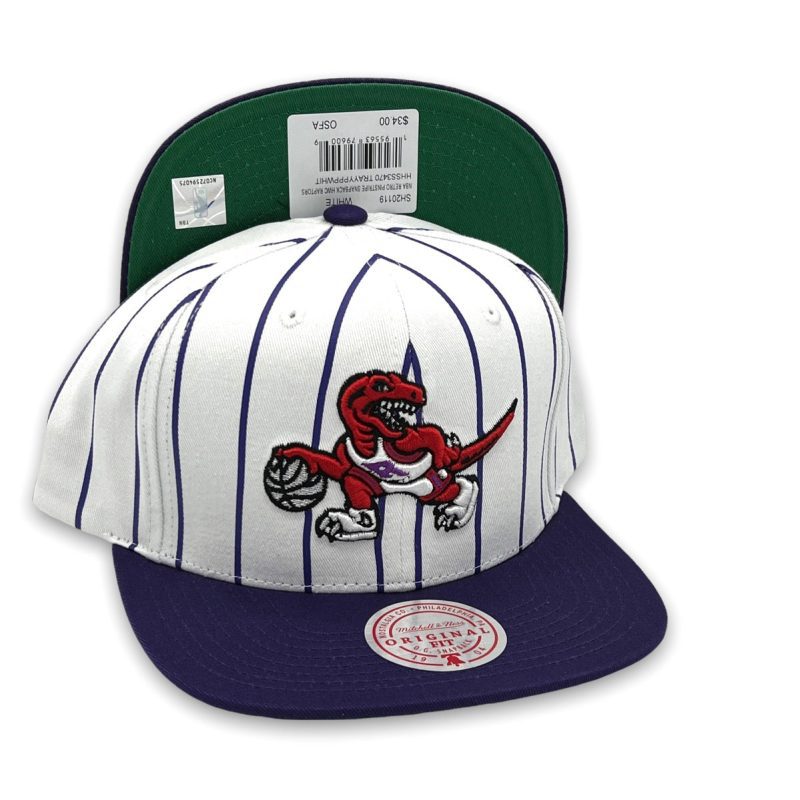 TorontoRaptorsRetroPinstripeNBAMitchell NessWhite PurpleSnapbackHat