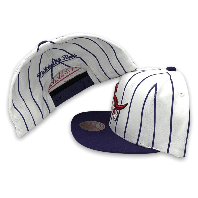 TorontoRaptorsRetroPinstripeNBAMitchell NessWhite PurpleSnapbackHat1